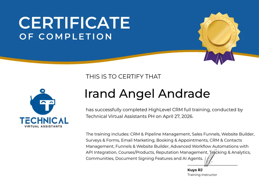 HighLevel CRM Full Training certificate preview