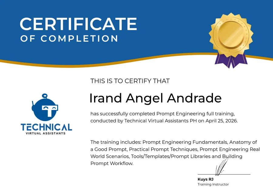 Prompt Engineering Full Training certificate preview